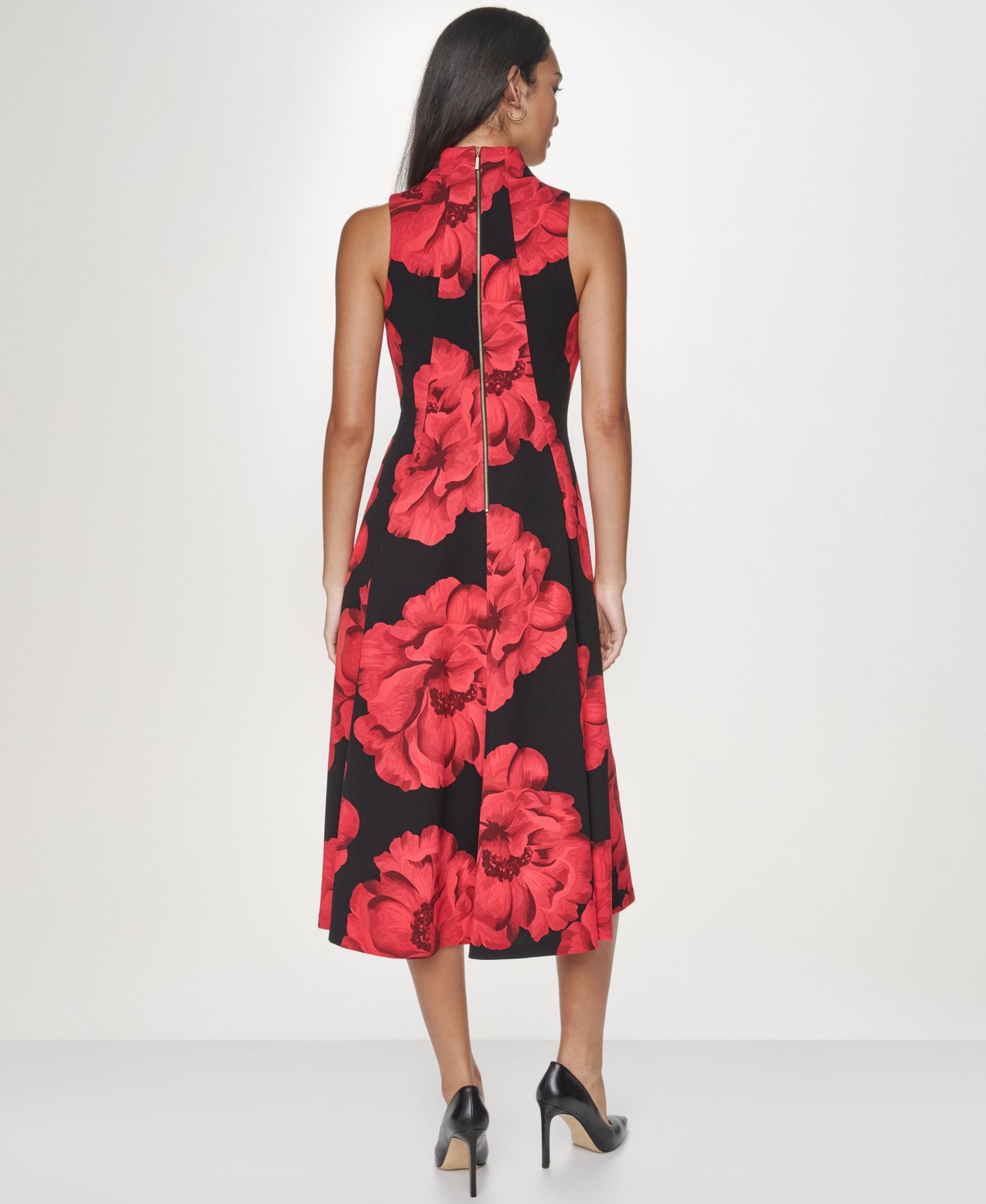 Women's Halter V-Neck Floral-Print Midi Dress