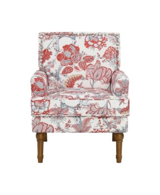 Floral Accent Chair with Upholstered Seat and Solid Wood Legs