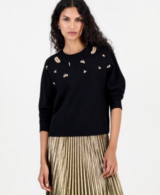 Women's Long-Sleeve Embellished Dolman Pullover Sweater