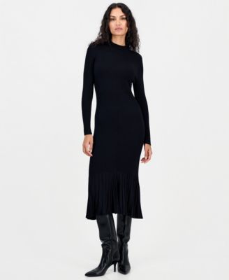 Women's Ribbed Mock-Neck Fit & Flare Midi Sweater Dress