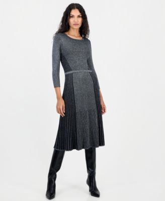 Women's Fit and Flare Midi Lurex Sweater Dress