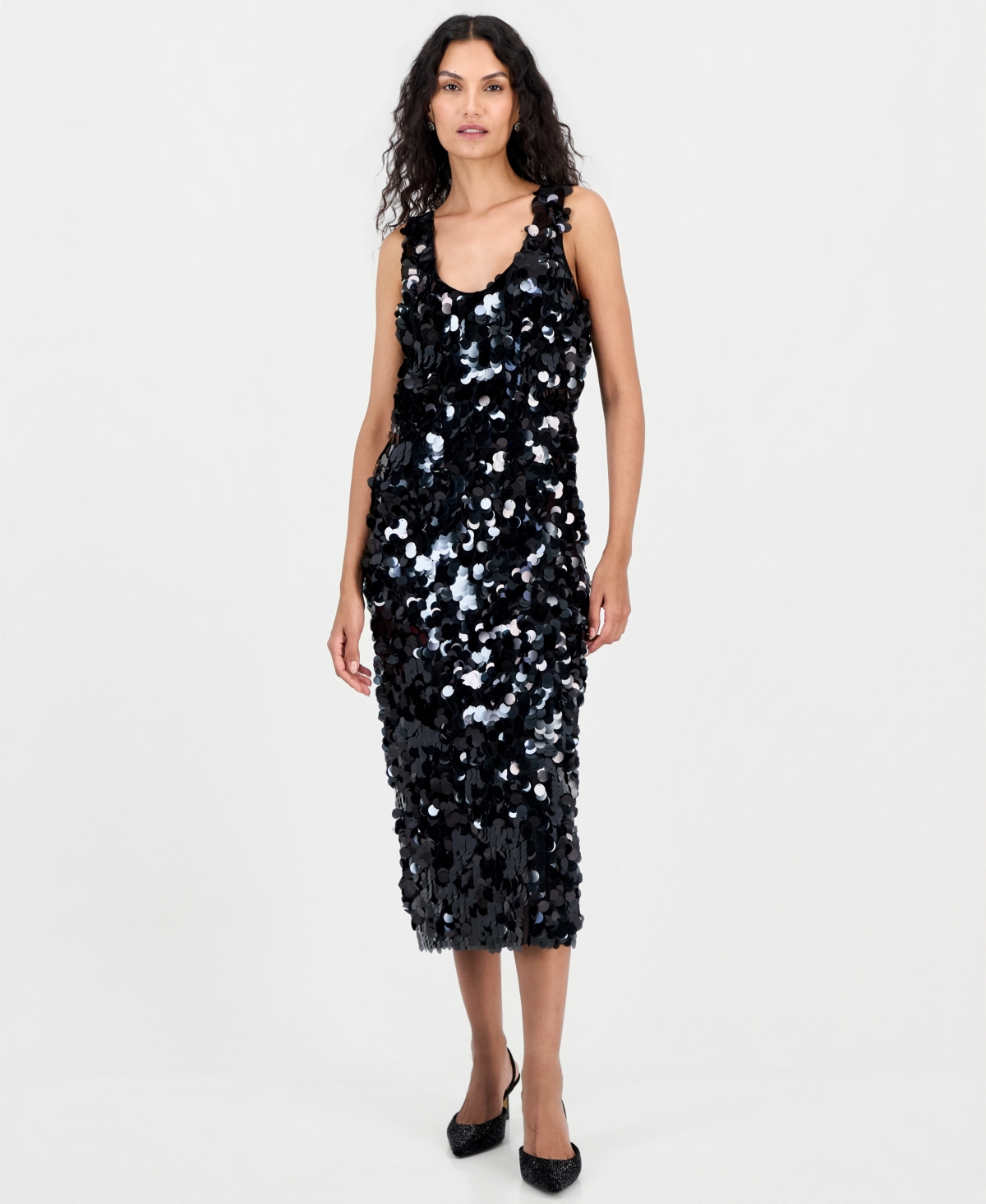 T Tahari Women's Sleeveless Scoop-Neck Sequin Dress