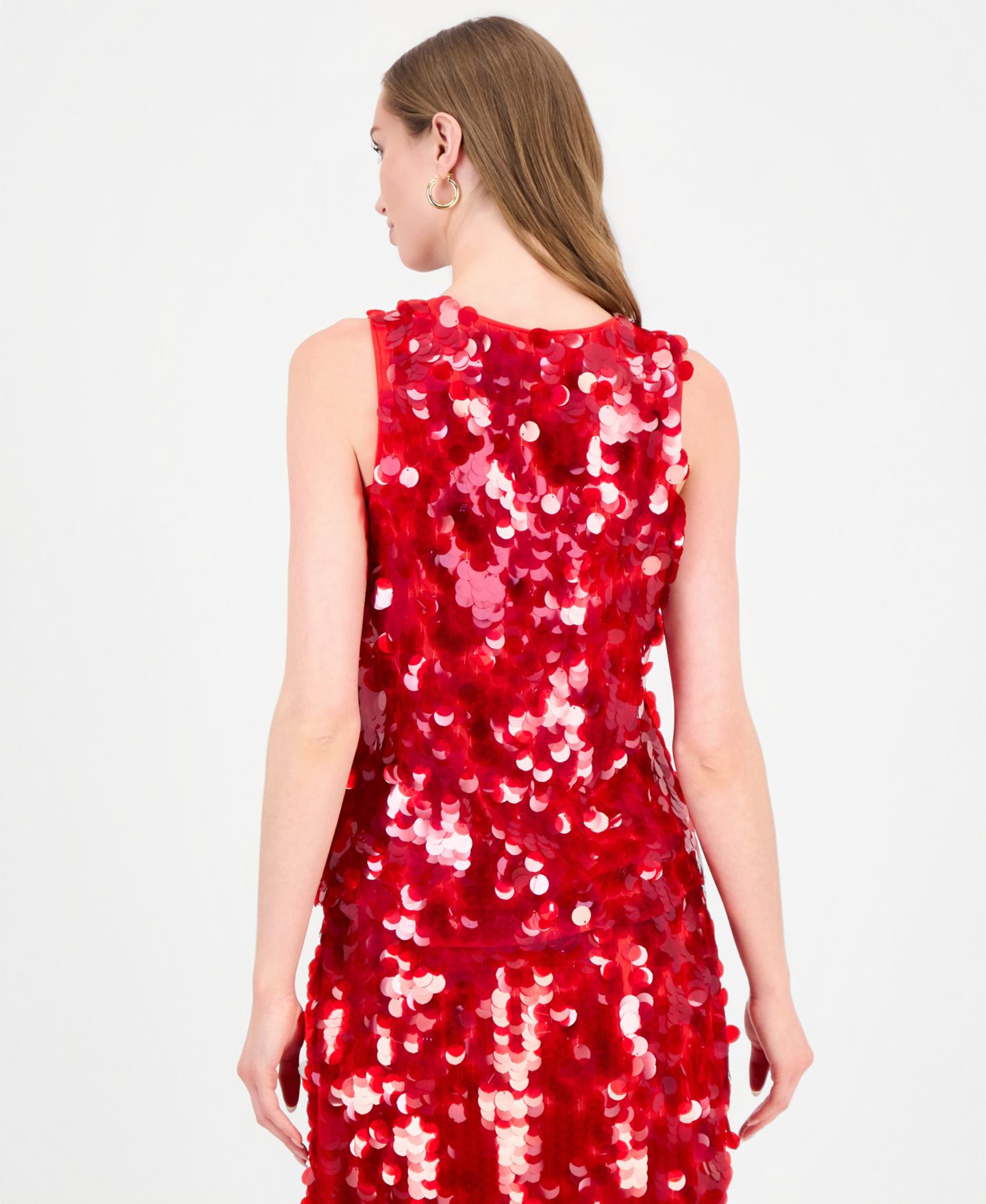 Женский топ T Tahari Scoop Neck Sequin, цвет: Красный бриллиантовый — фото 3