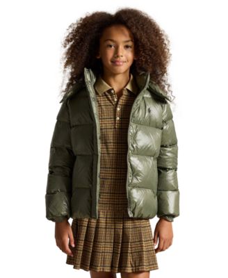Girls' 7-16 Glossy Down Hooded Jacket