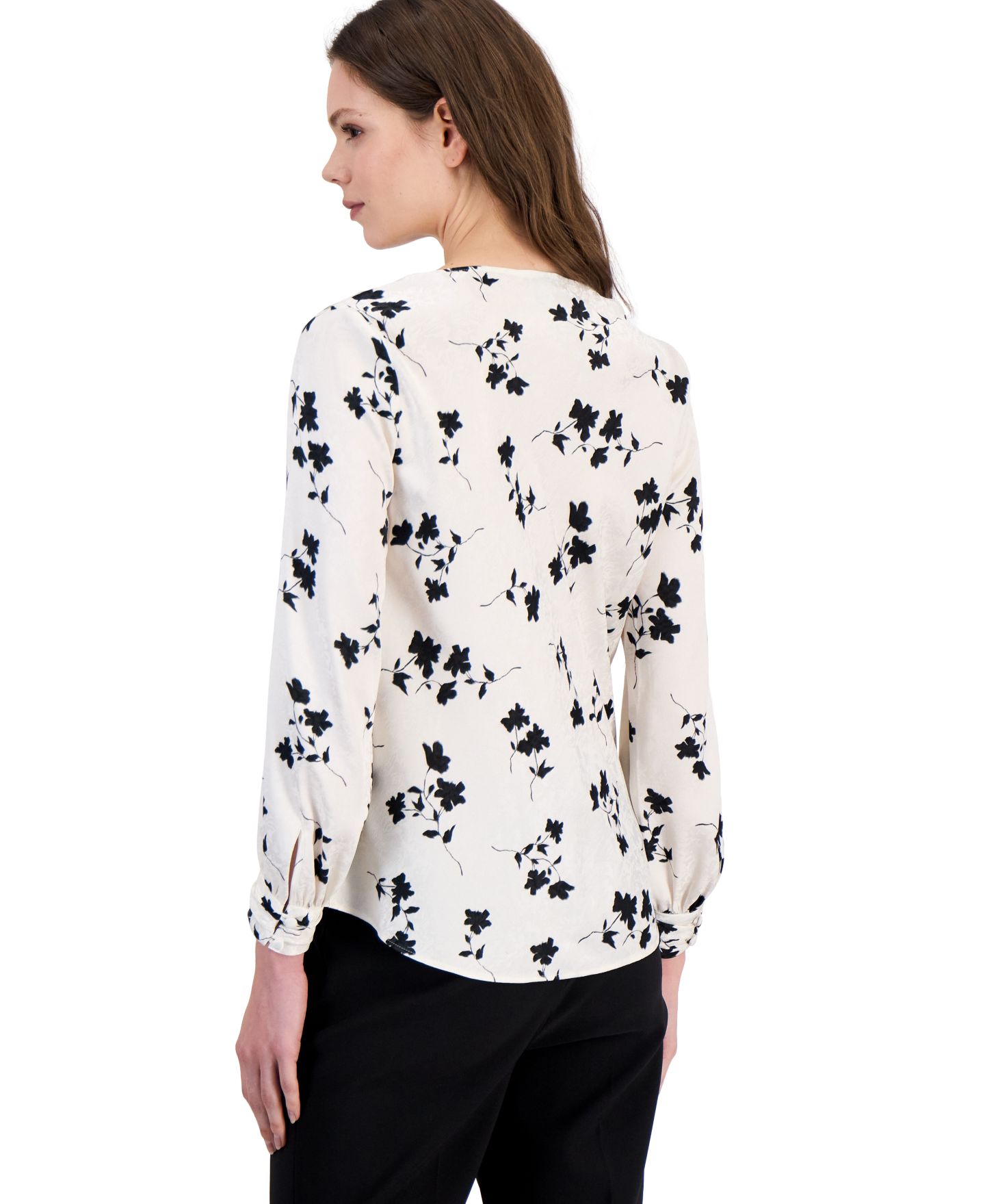Женская блузка Anne Klein Floral Cowl Neck Long-Sleeve, цвет: Белый разноцветный — фото 4