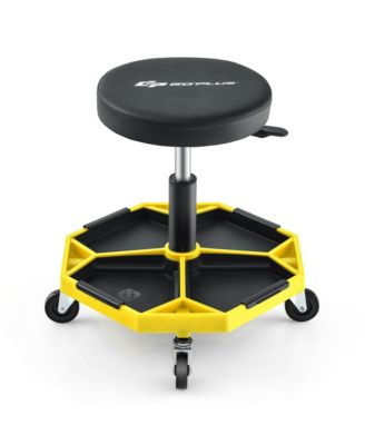 Heavy-Duty Adjustable Height Rolling Stool with Tool Tray Storage
