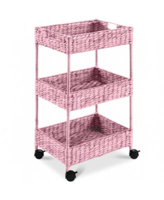 3-Tier Water Hyacinth Rolling Nursery Caddy with Wheels, Utility Cart, Storage Organization