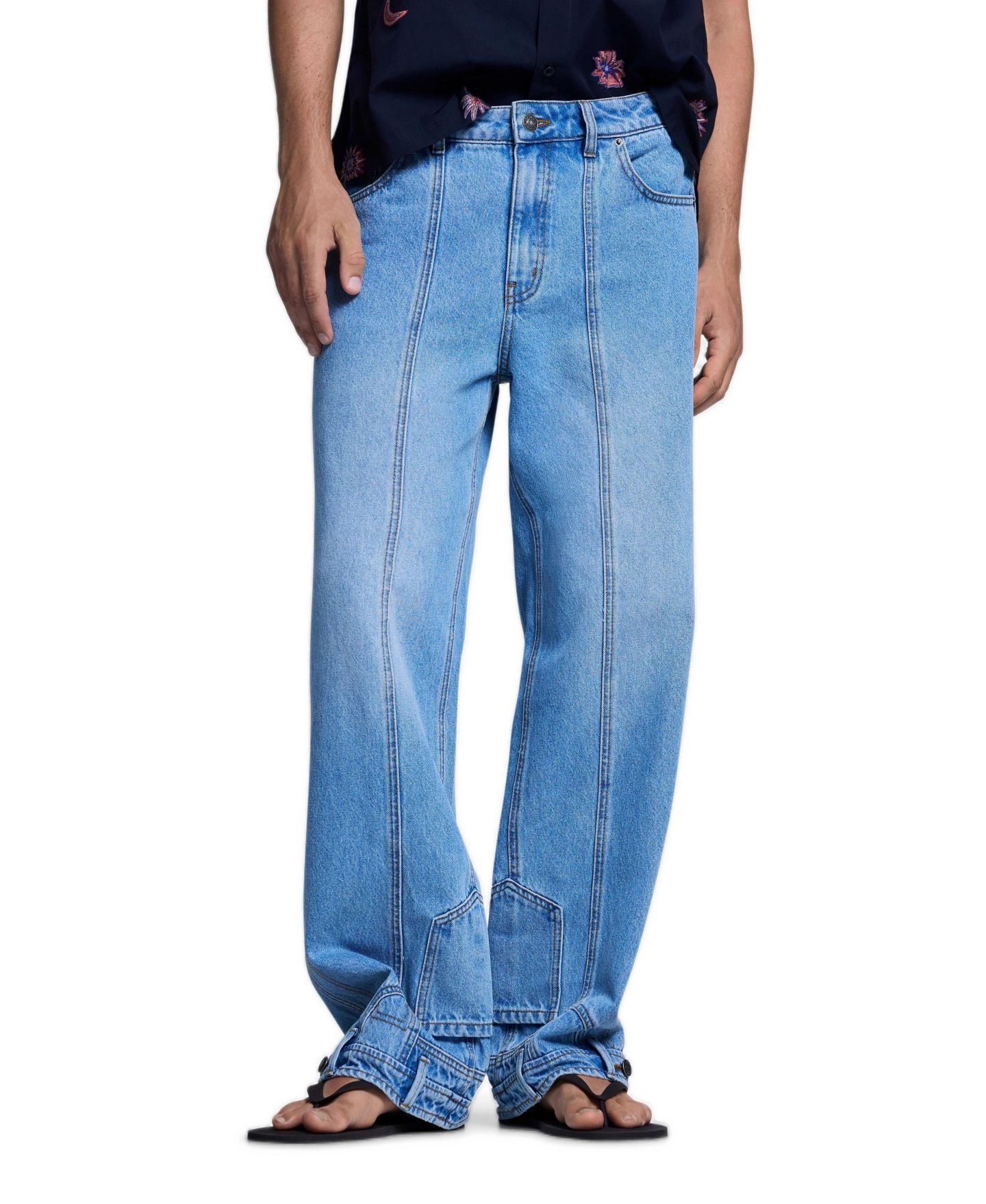Мужские джинсы Desigual Wide-Leg Straight-Leg Denim Jeans, цвет: Средний синий — фото 2