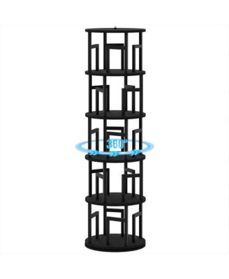 5-Tier Rotating Bookshelf Tower, Space-Saving Spinning Corner Bookcase, Revolving 360degree(s) Display Shelf for Home Office, Modern Metal Frame