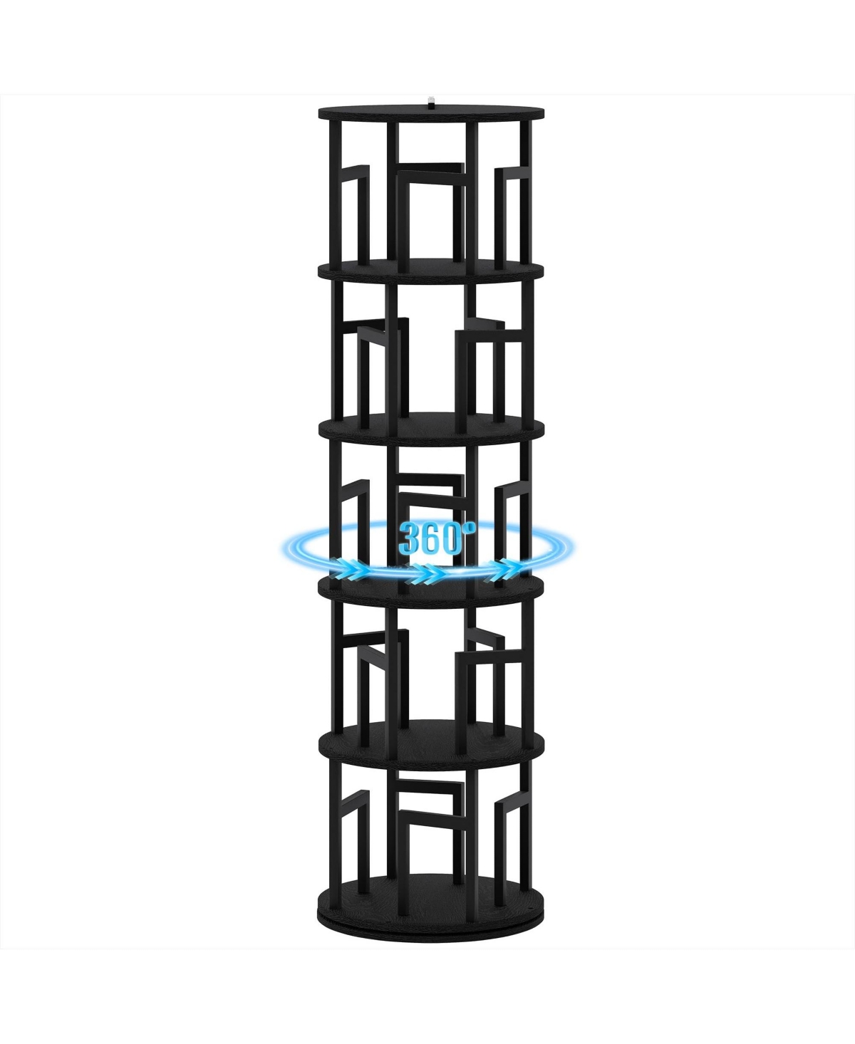 5-Tier Rotating Bookshelf Tower, Space-Saving Spinning Corner Bookcase, Revolving 360degree(s) Display Shelf for Home Office, Modern Metal Frame - Bla