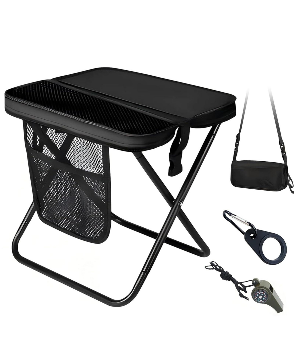 Aofar Folding Camping Stool with Pockets Whistle Water Holder