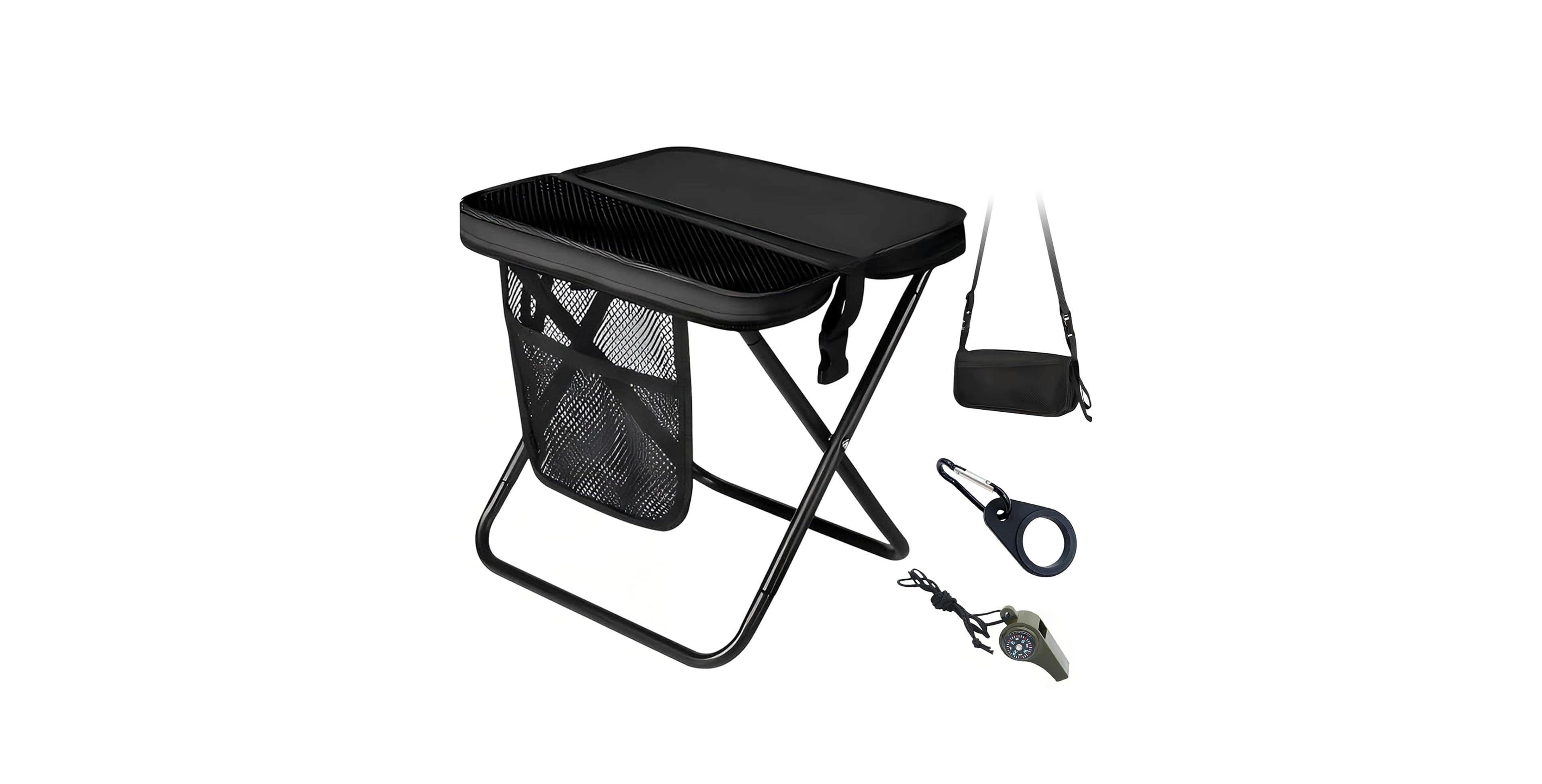 Aofar Folding Camping Stool with Pockets Whistle Water Holder