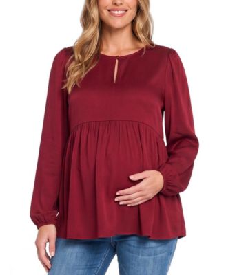 Maternity Bishop-Sleeve Keyhole Empire Waist Blouse