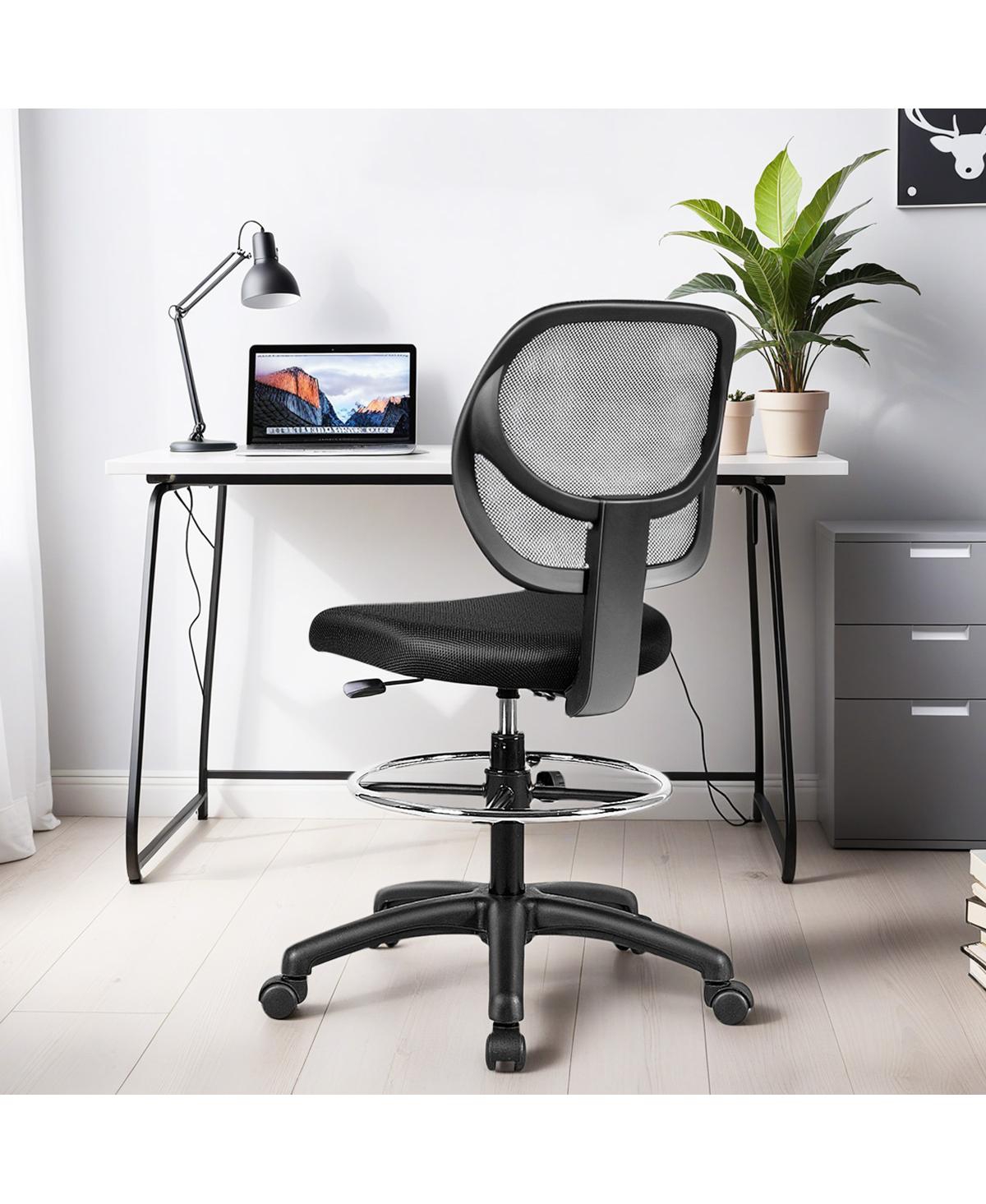 Gymax 2Pieces Mesh Drafting Chair Mid Back Office Chair Adjustable Height With Footrest