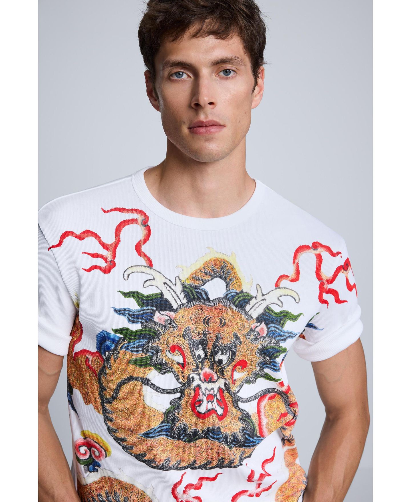 Мужская футболка Desigual Dragon-Print Crew Neck Short-Sleeve, цвет: Молочный белый — фото 6