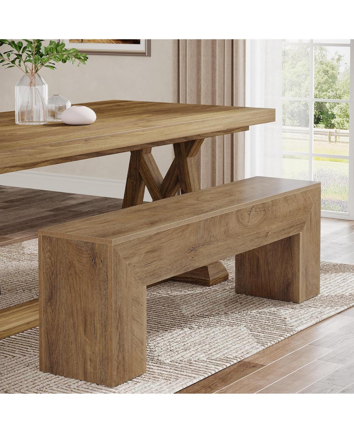 Tribesigns Dining Bench, Farmhouse Wooden Entryway Bench, Entry 47" Long Bench for Living Dining Room, Hallway and Bedroom, Easy Assembly - Light