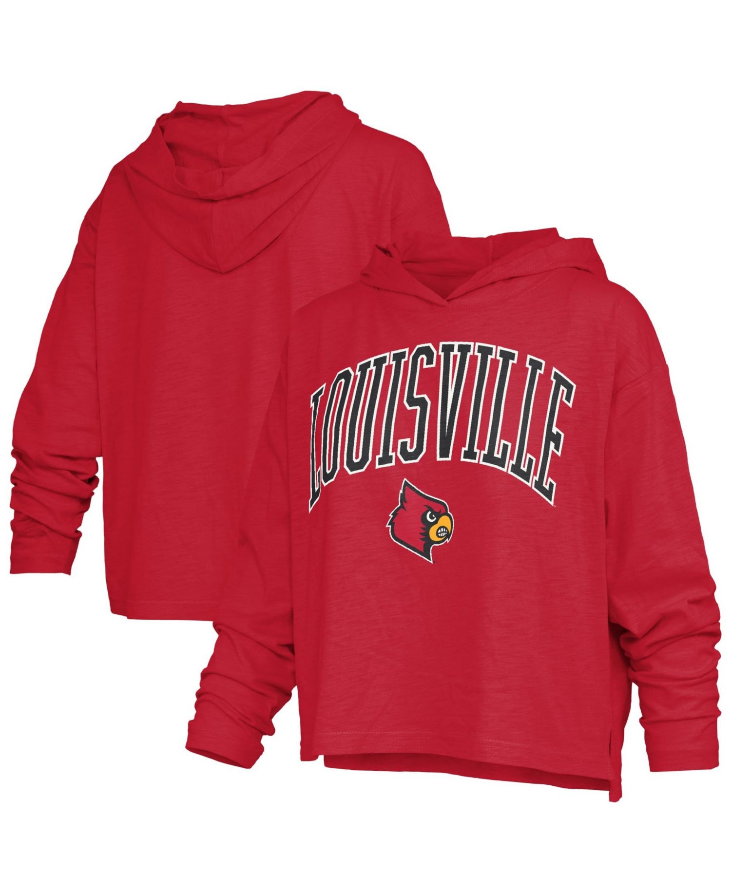 Women's Louisville Cardinals Nelson Arch Over Logo Hooded Long Sleeve Oversized-Fit T-Shirt
