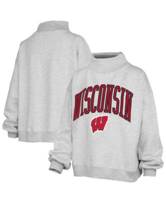 Women's Nelson Texture Lingo Wisconsin Badgers Oversized Dropped-Shoulder Long-Sleeve Mock Neck Fleece Sweatshirt