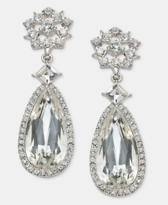 Silver-Tone Crystal Pear Stone Double Drop Dangle Earrings
