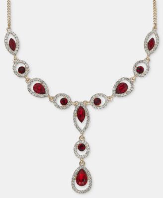 Glass Crystal Jet Statement Mixed Metal Y Necklace, 16"