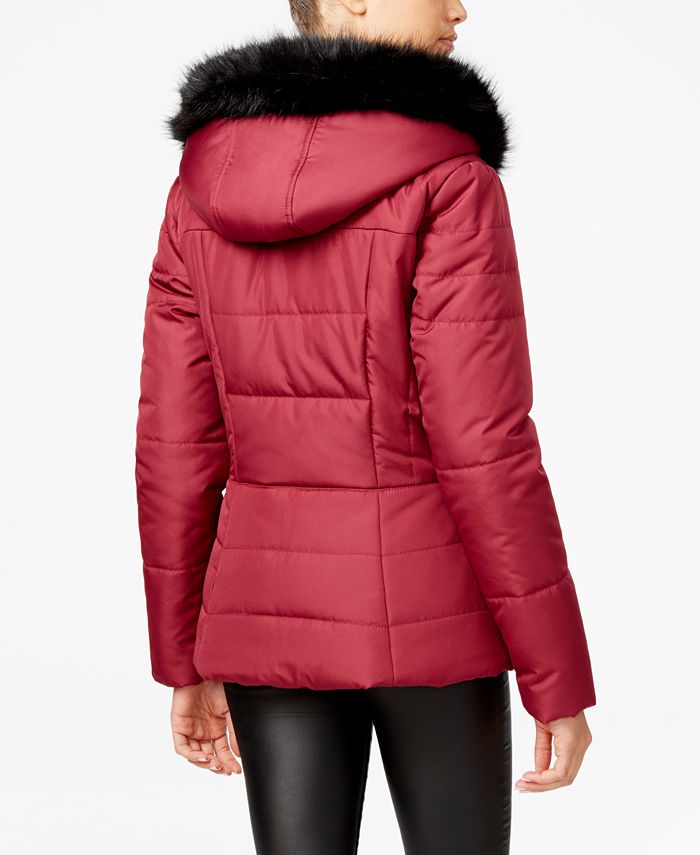Celebrity Pink Juniors' Faux-Fur-Trim Hooded Puffer Coat - Macy's