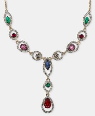 Glass Crystal Jet Statement Mixed Metal Y Necklace, 16"
