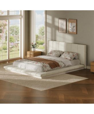 Queen Size Tufted Upholstered Bed Frame with Padded Headboard