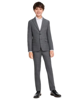 Boys' Windowpane Slim-Fit Single-Breasted Jacket and Pants, 2-Piece Set