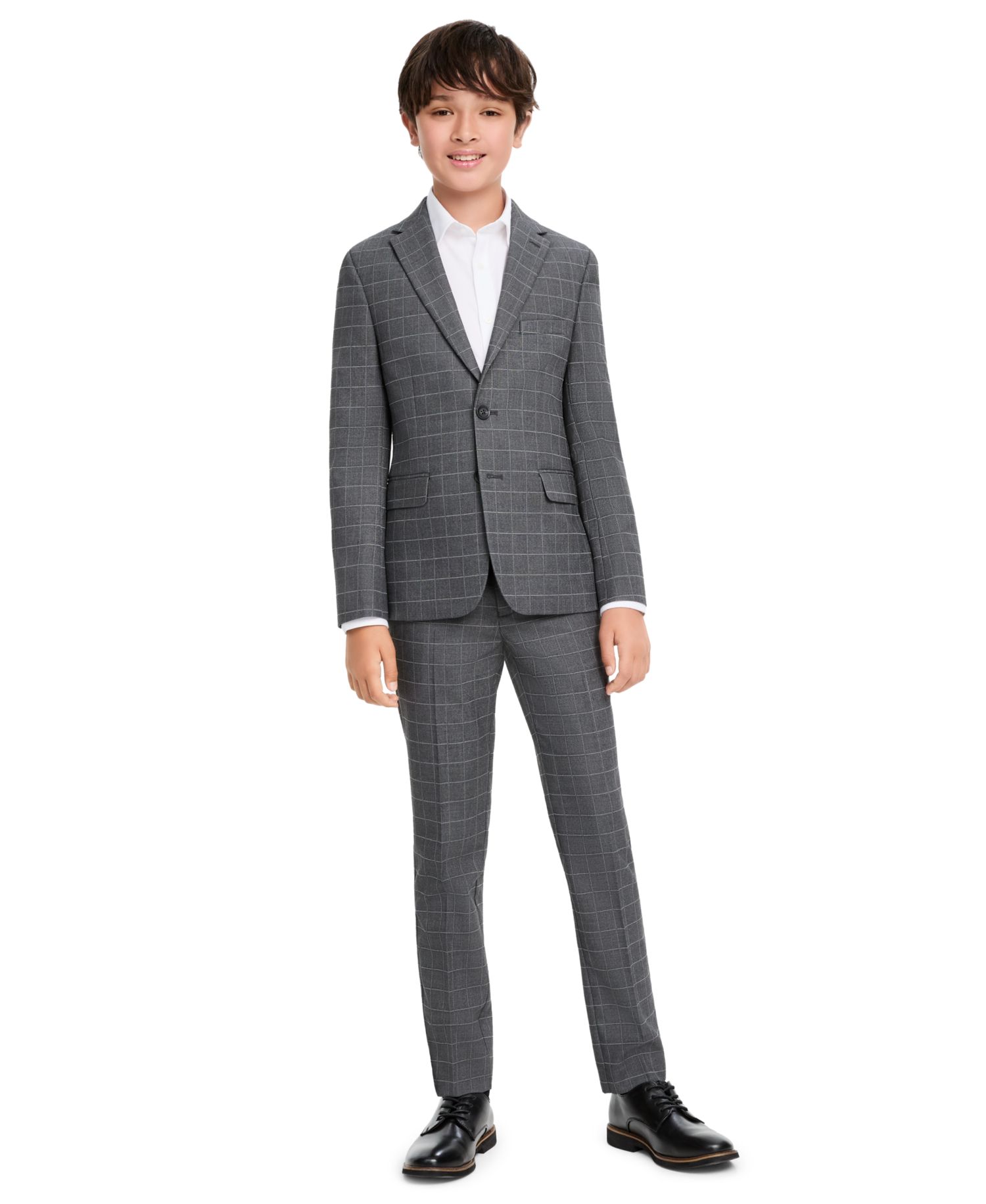 Boys' Windowpane Slim-Fit Single-Breasted Jacket and Pants, 2-Piece Set