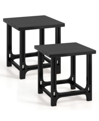 2-Piece 18 Inch Outdoor Adirondack Side Table Set with Slatted Tops and Snap-Together Build