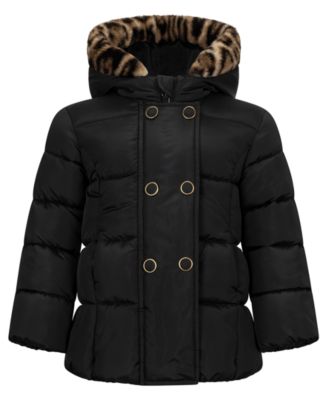 Baby Girls' Double-Breasted Box-Quilt Hooded Puffer Jacket