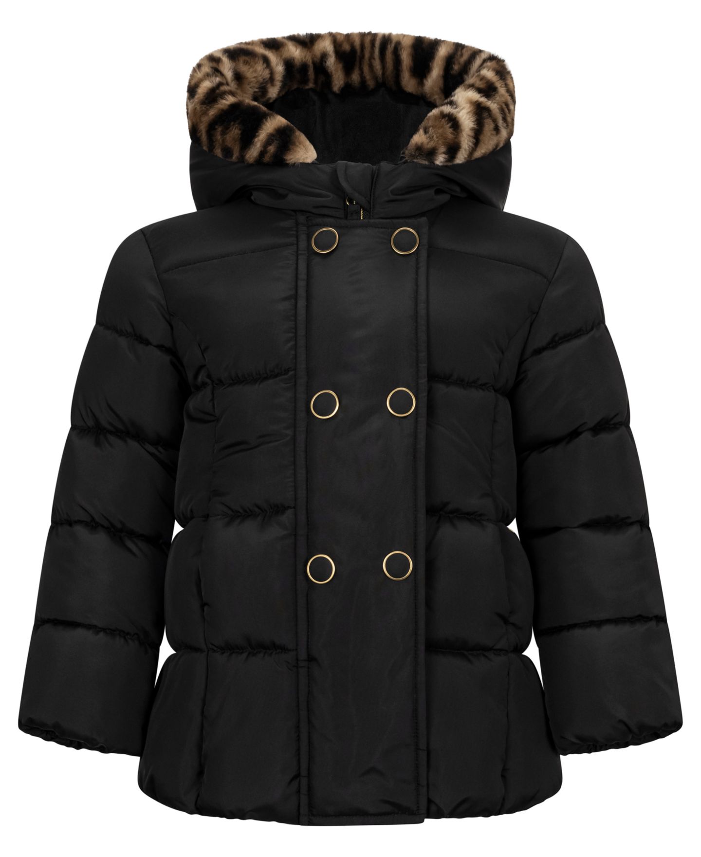 Куртка S Rothschild & CO Double-Breasted Box-Quilt Hooded Puffer Jacket для девочек-малышей, цвет: Чёрный — фото 1