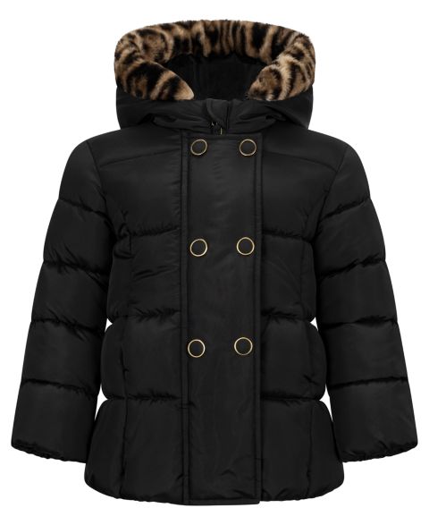 Куртка S Rothschild & CO Double-Breasted Box-Quilt Hooded Puffer Jacket для девочек-малышей, цвет: Чёрный