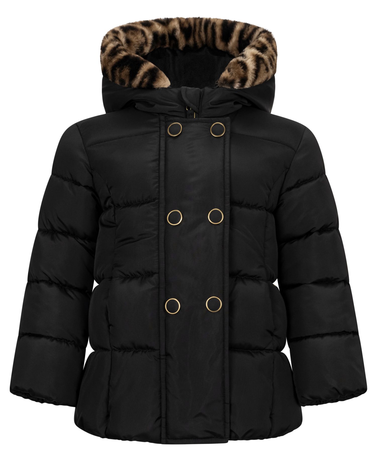 Baby Girls' Double-Breasted Box-Quilt Hooded Puffer Jacket