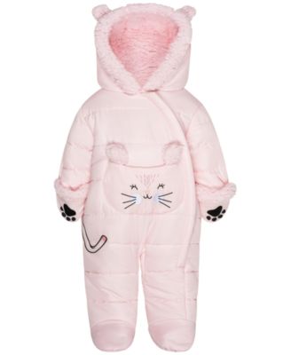 Baby Girls' Embroidered Cat Hooded One-Piece Snowsuit