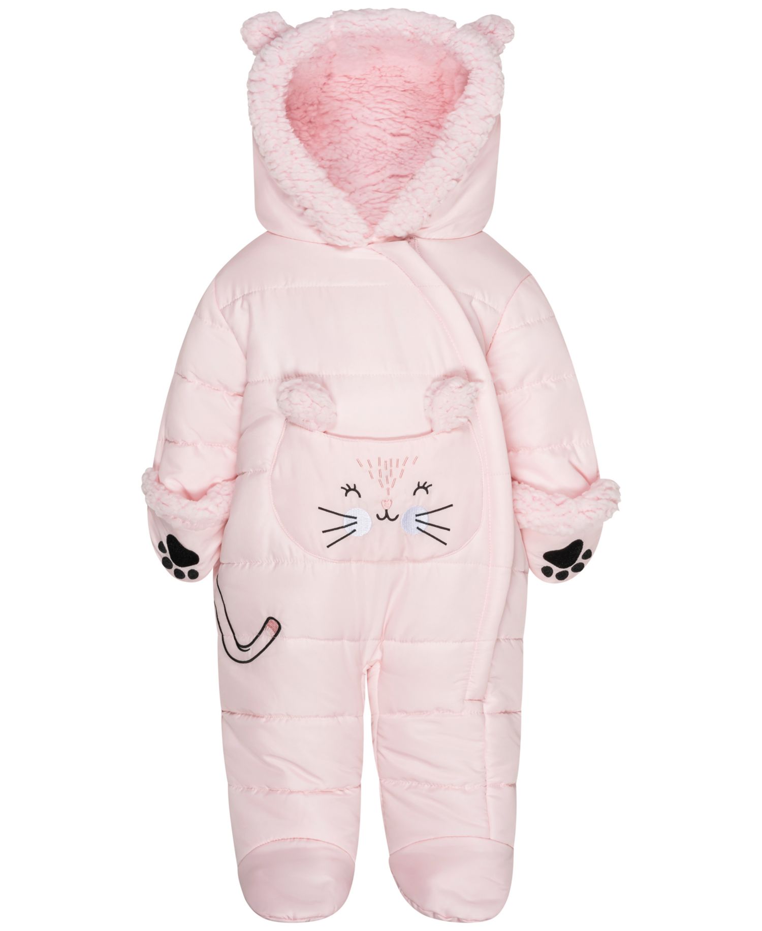 Baby Girls' Embroidered Cat Hooded One-Piece Snowsuit