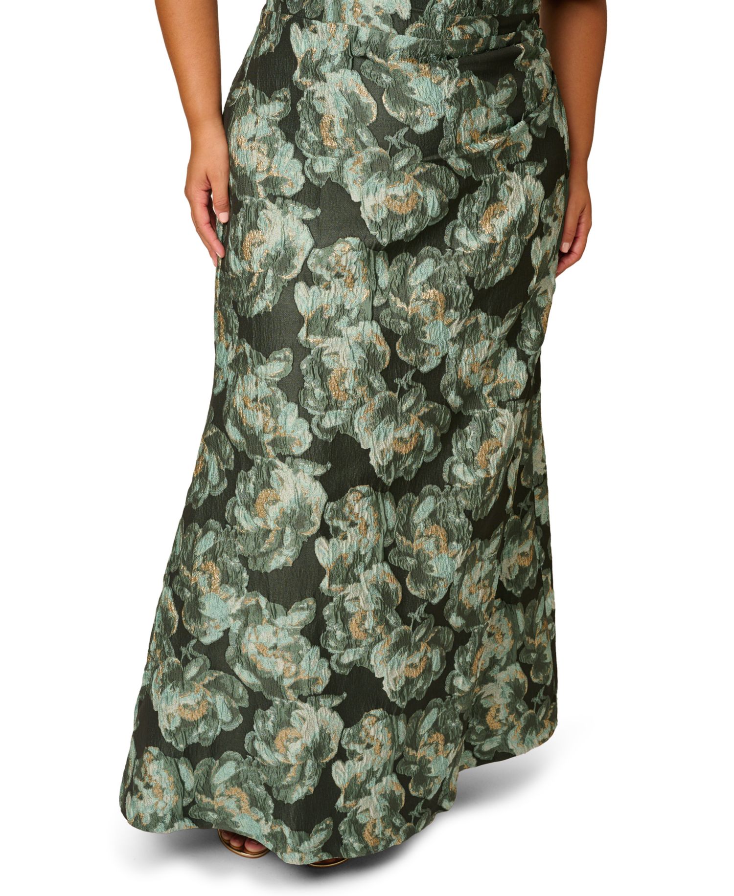 Plus Size Floral Asymmetrical Neckline Short Sleeve Gown