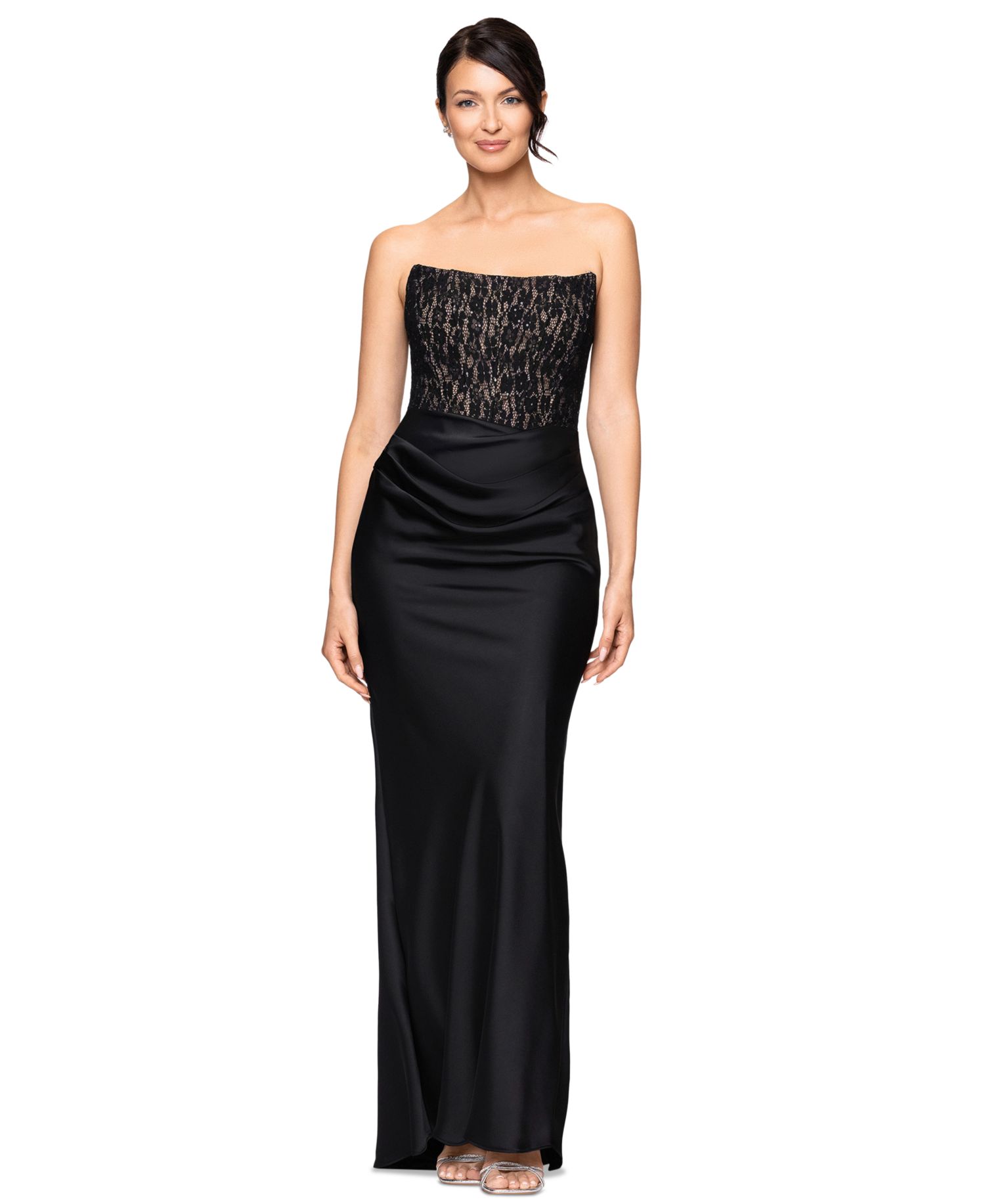 Petite Off-the-Shoulder Lace Ruched Gown