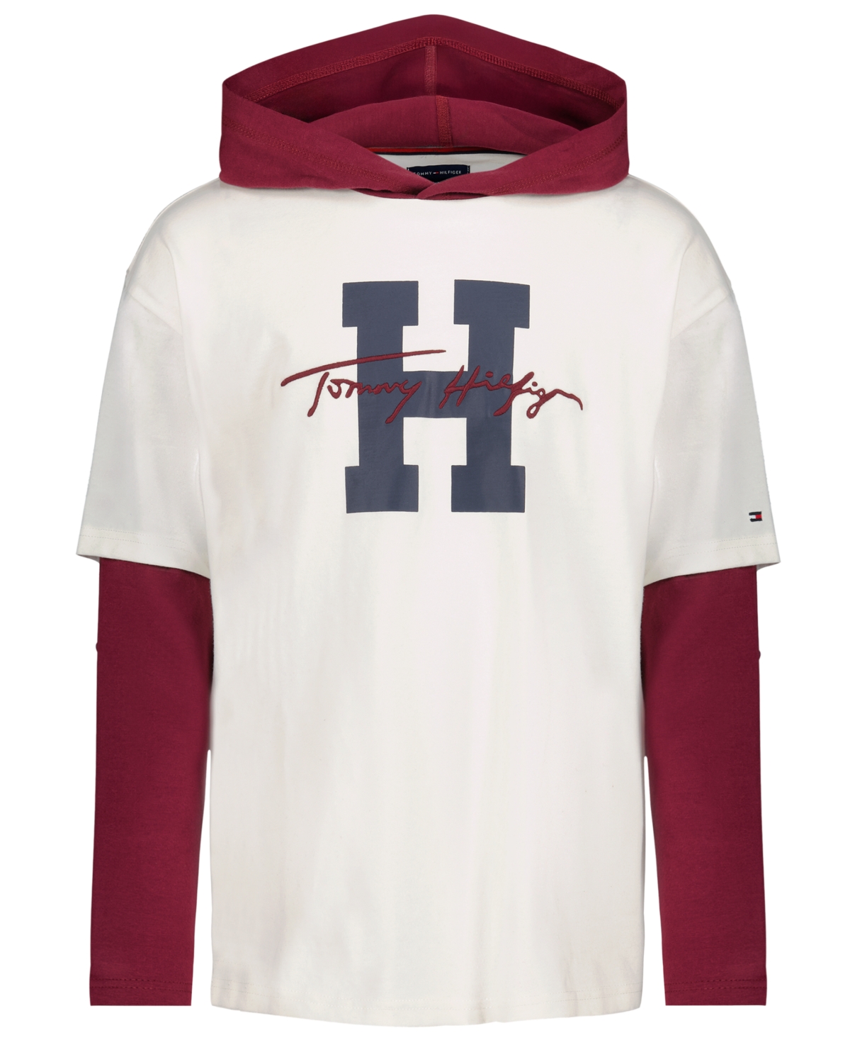 Tommy Hilfiger Boys' 2T-7 H Script Hooded Doubler Graphic Tee