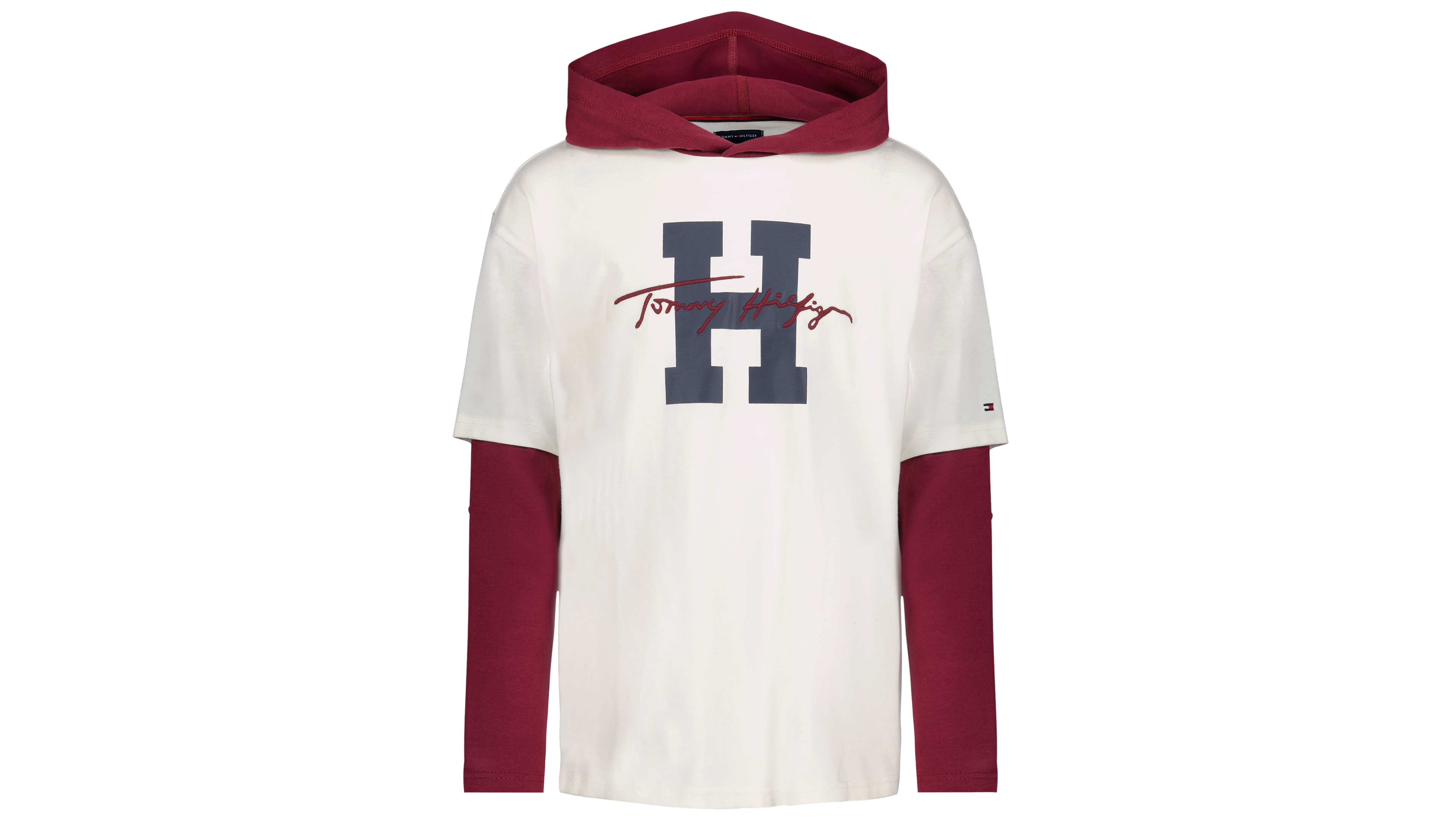 Tommy Hilfiger Boys' 2T-7 H Script Hooded Doubler Graphic Tee