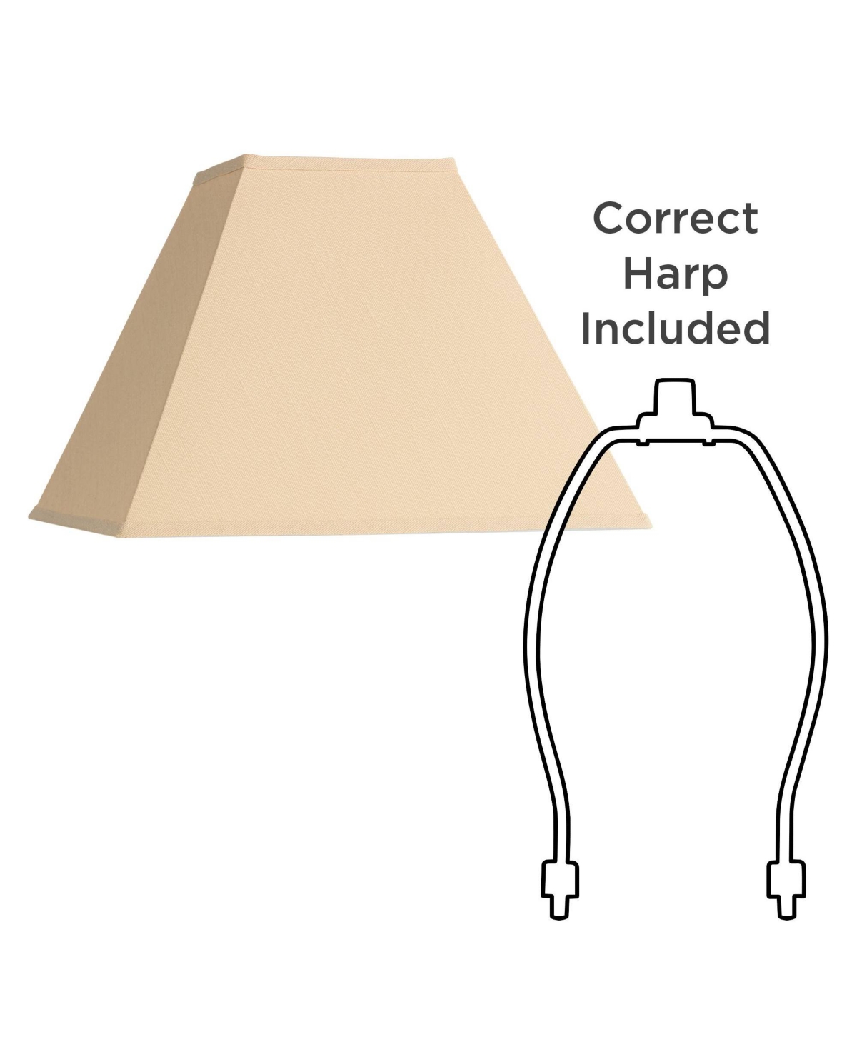Springcrest Beige Linen Large Square Lamp Shade 7" Top x 17" Bottom x 13" Slant x 12" High (Spider) Replacement with Harp and Fini