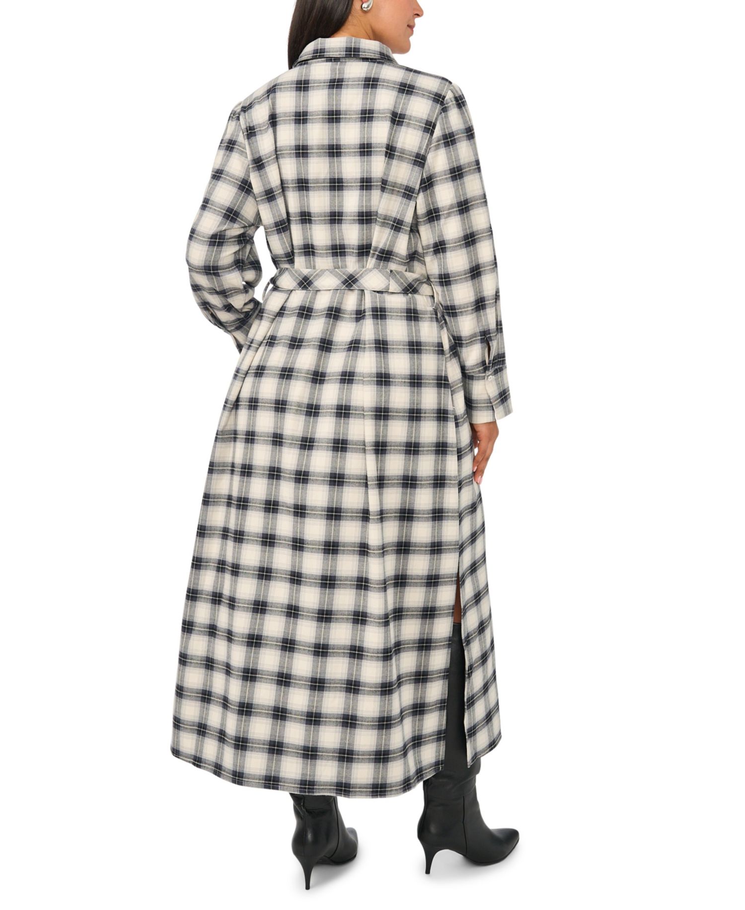 Plus Size Plaid Midi Loose-Fit Shirt Dress