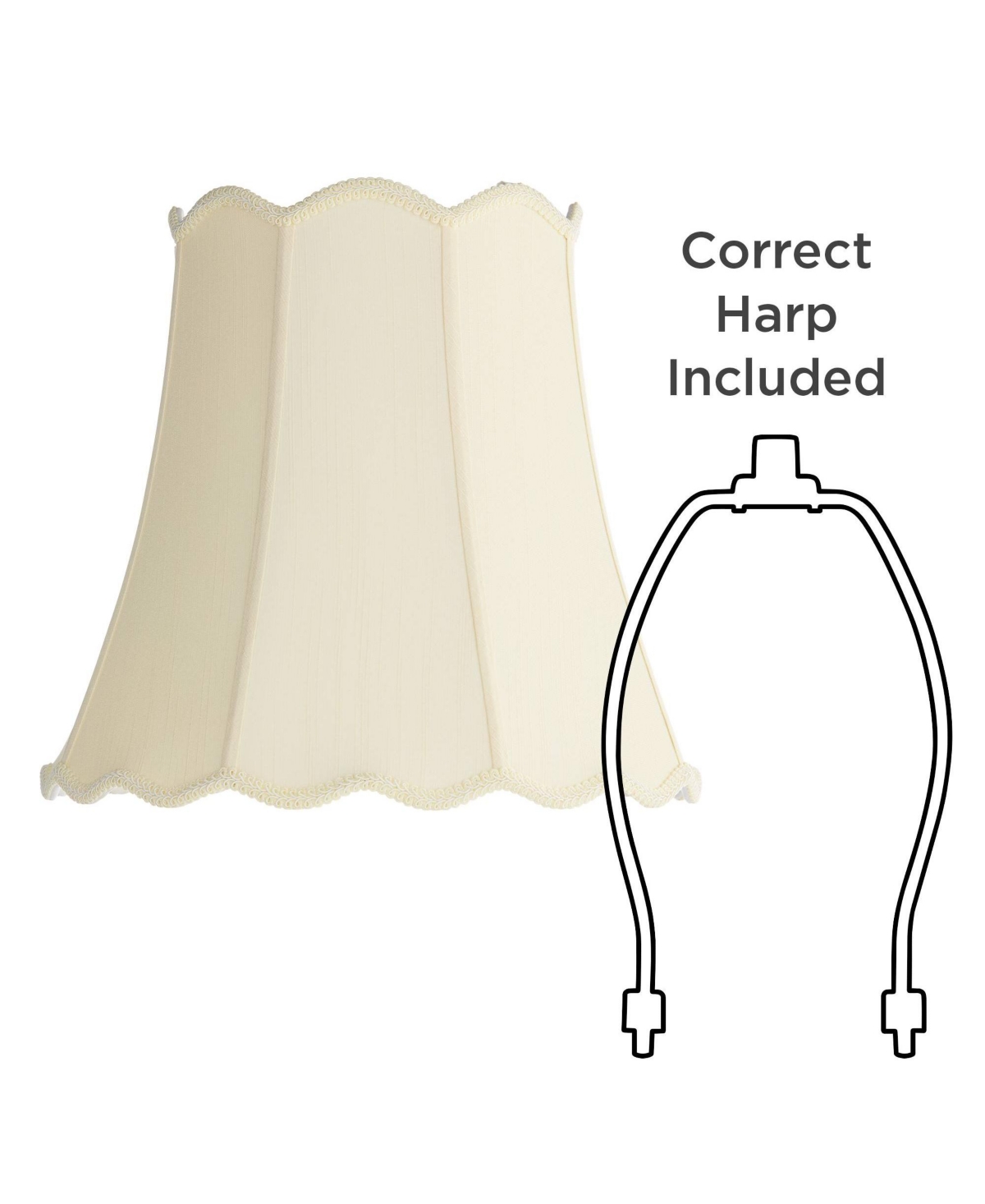 Imperial Shade Creme Medium Scallop Bell Lamp Shade 10" Top x 16" Bottom x 15" Slant x 14.75 High (Spider) Replacement with Harp and Fi