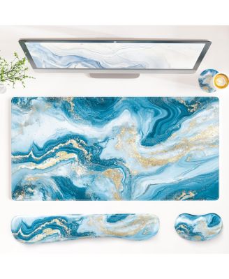 4 in 1 PU Leather Desk Mat Set Wrist Rest Coaster Non Slip Office Gaming Accessories