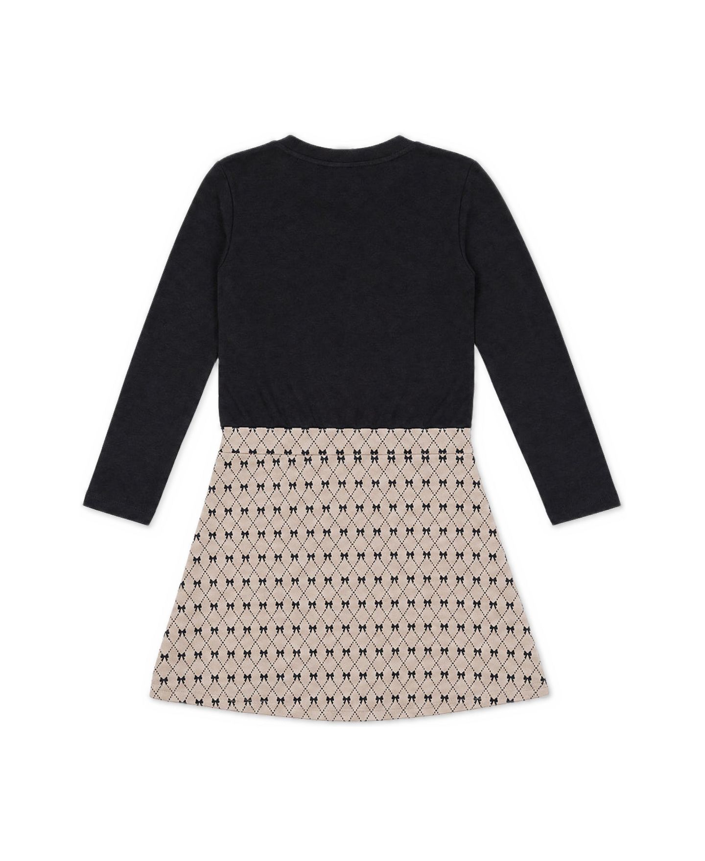 Платье Deux par Deux Long-Sleeve Bow-Tie Print Wrap-Style Dress для девочек-малышей, цвет: Чёрный / Бежевый — фото 2