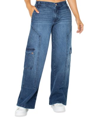 Juniors' Mid-Rise Wide-Leg Cargo Jeans