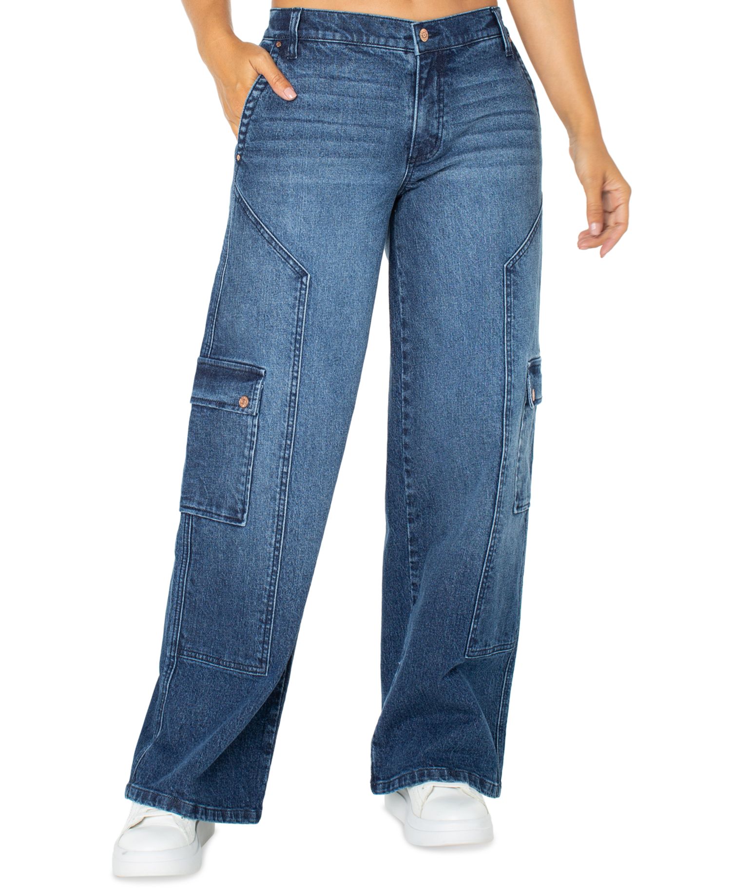 Juniors' Mid-Rise Wide-Leg Cargo Jeans