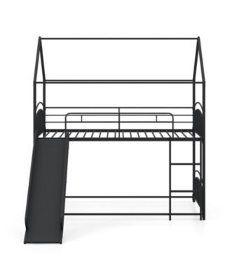 Twin Over Twin House Bunk Bed with Metal Slats Slide and Ladder