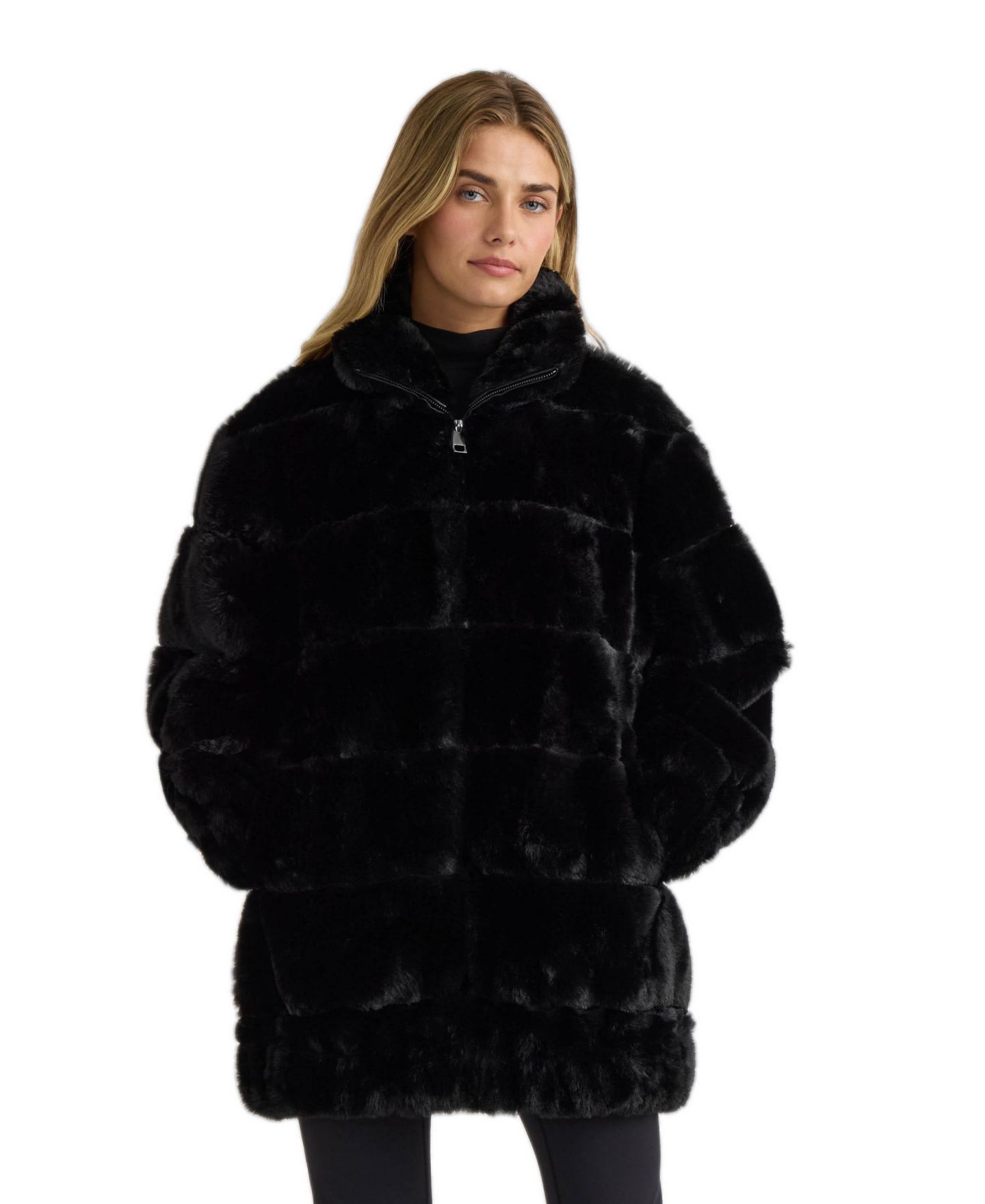 Женская куртка NVLT Faux fux zip With Elastic Waistband and Cuffs, цвет: Чёрный — фото 1