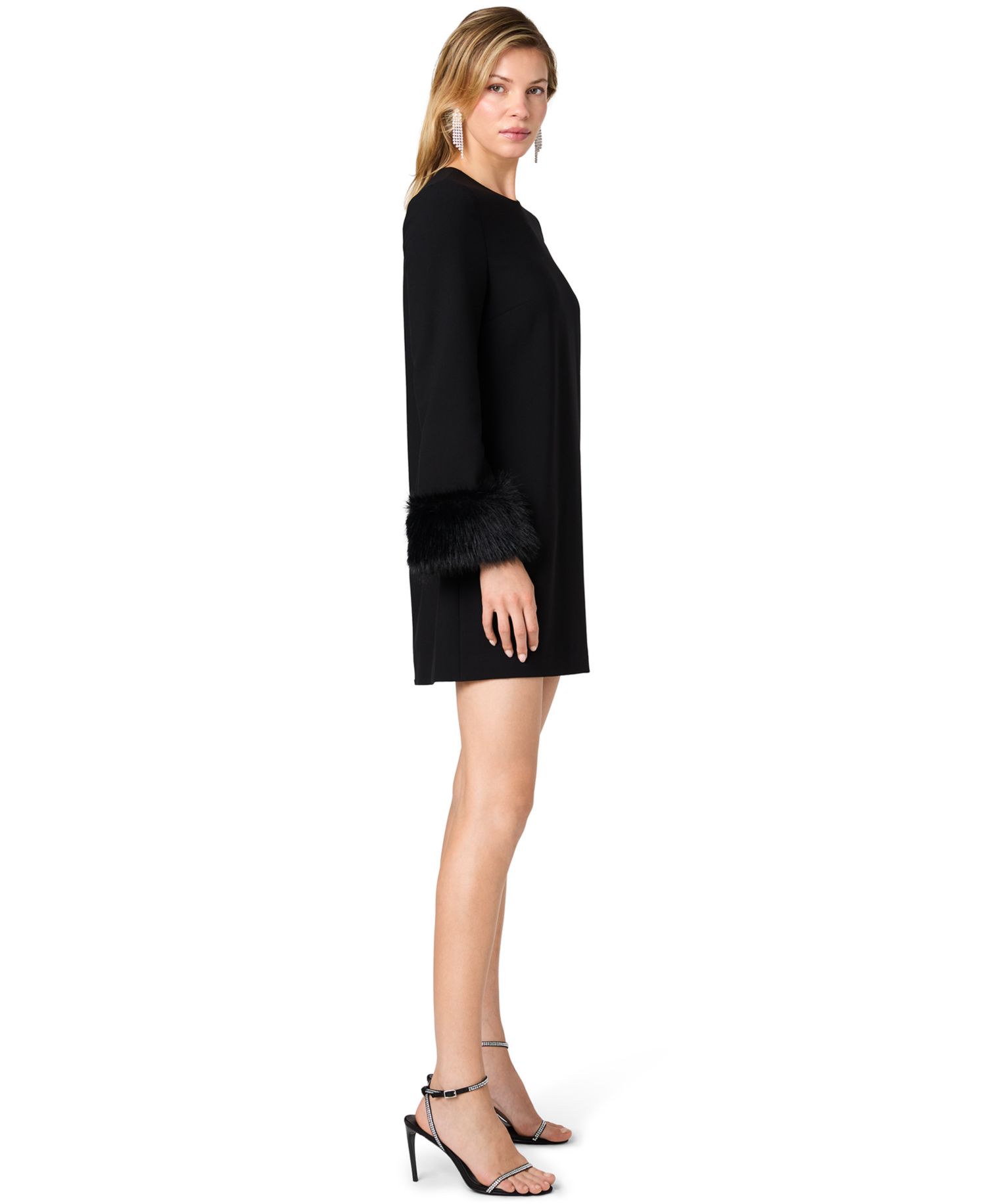 Women's Whisper Faux-Fur-Trimmed A-Line Long-Sleeve Dress